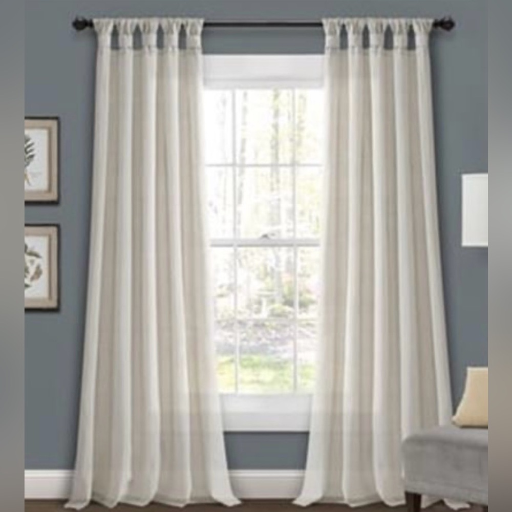 Porch & Den Alsea Burlap Knotted Tab Top Window Curtain Panel Pair